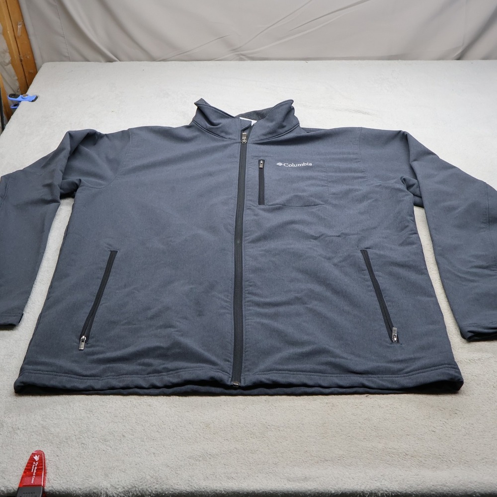 Columbia Jacket Men XL Grey Full Zip Softshell Ascender Wind Rain Outdoor Hiking